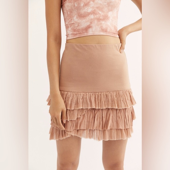Free People Fp One Maura Mini Ruffle Skirt Pink - Picture 3 of 8